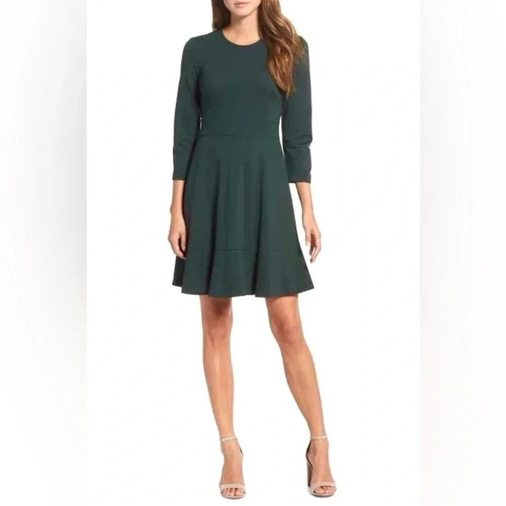 NWT Eliza J Green Fit and Flare 3/4 Sleeve Dress Size 16